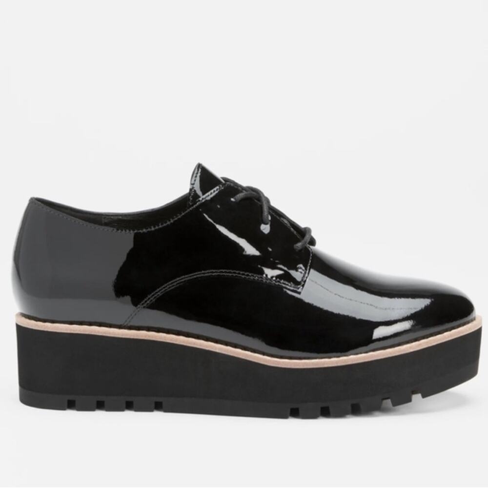 Like New Eileen Fisher Eddy Black Patent Leather Platform Loafer - Picture 2 of 8